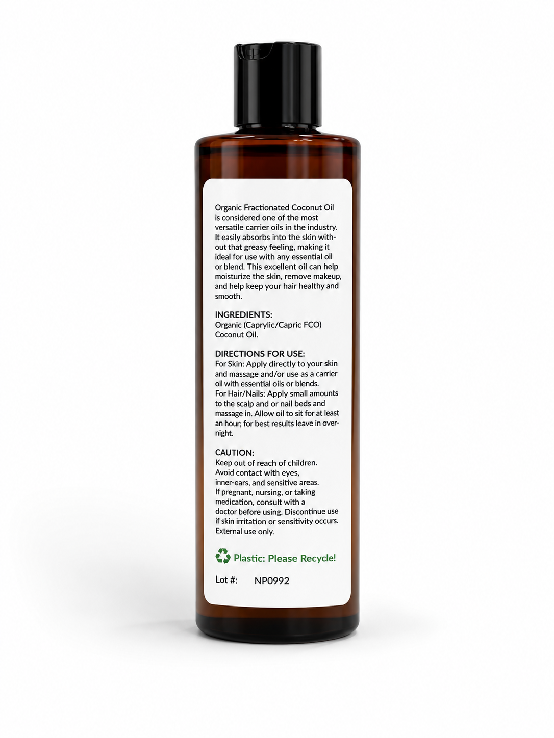 Organic Fractionated Coconut Carrier Oil - 8 Oz.